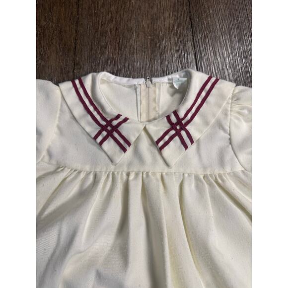 VTG 90s Toddler Girls Nautical Dress w/ Sailor’s Collar 3T White/Burgundy - Picture 3 of 4